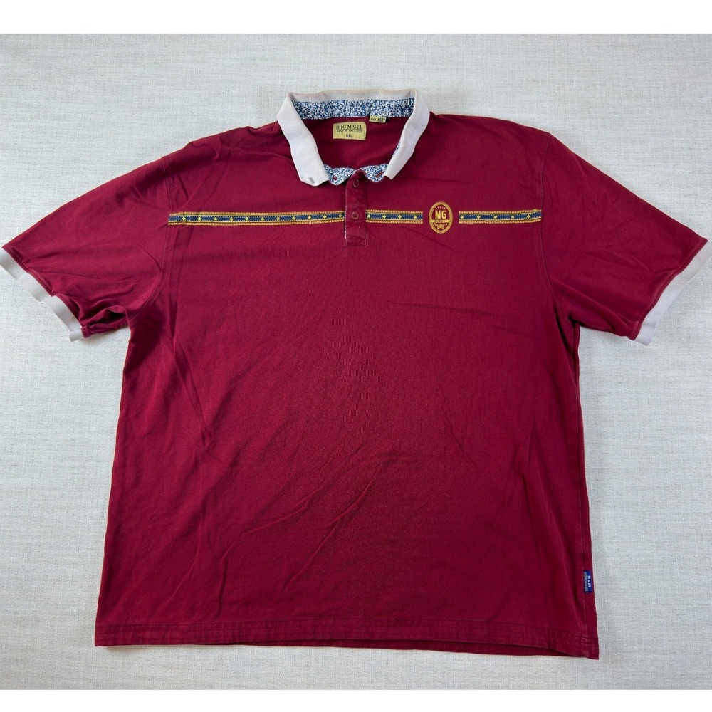 Big M.Gee Mens 6XL Polo Shirt Burgundy Red MG Forest Crest Short Sleeve RD-4081